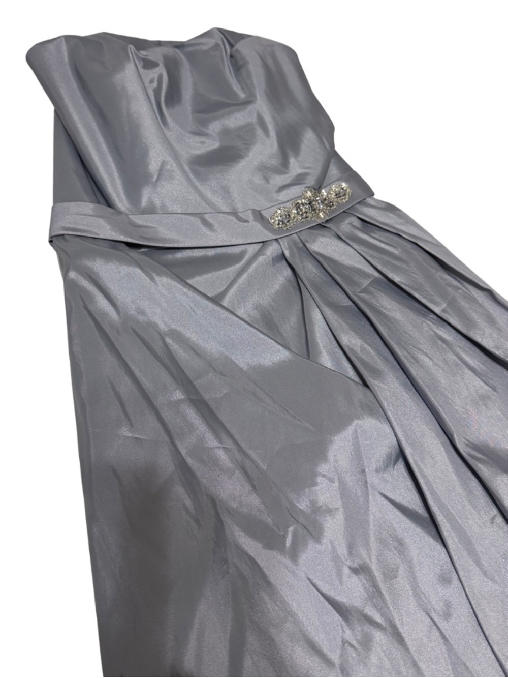 Davids Bridal Ball Dress Silver Strapless Evening Dress with Crystal Waist